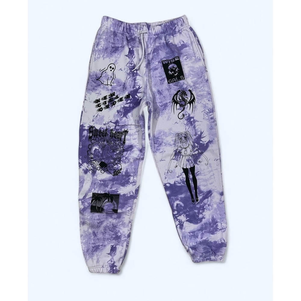 NEW GIRL ORDER Tie-Dye Dragon Jogger Pant Size 10 Purple